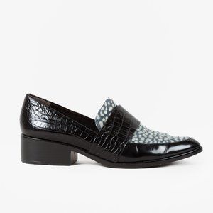 Phillip Lim Black and Blue Embossed Penny Loafers